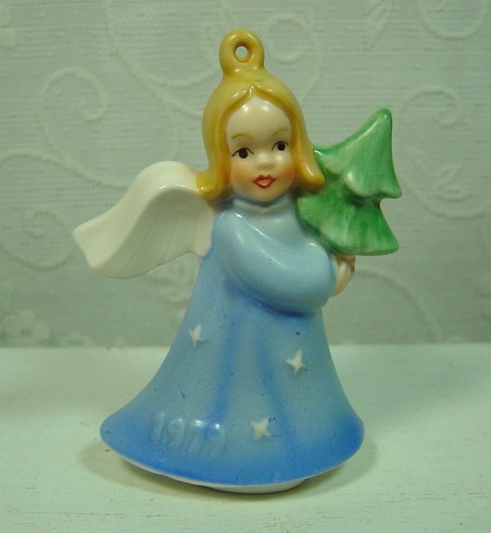 VINTAGE GOEBEL PORCELAIN ANGEL WITH TREE ORNAMENT-1979-WEST GERMANY